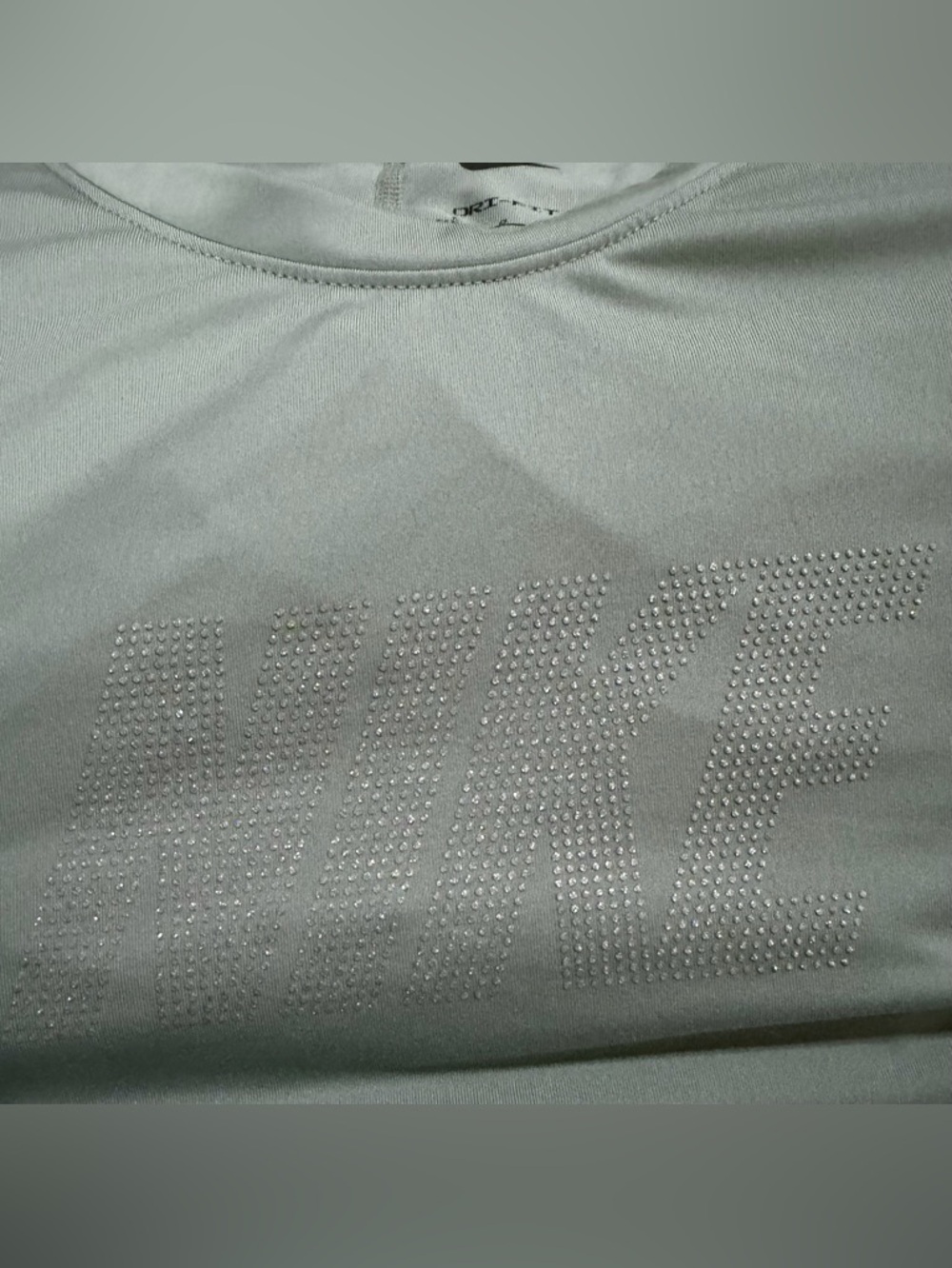 Nike Mint Green Graphic Bling Short Sleeve Crop Tee Dri Fit - Picture 2 of 8